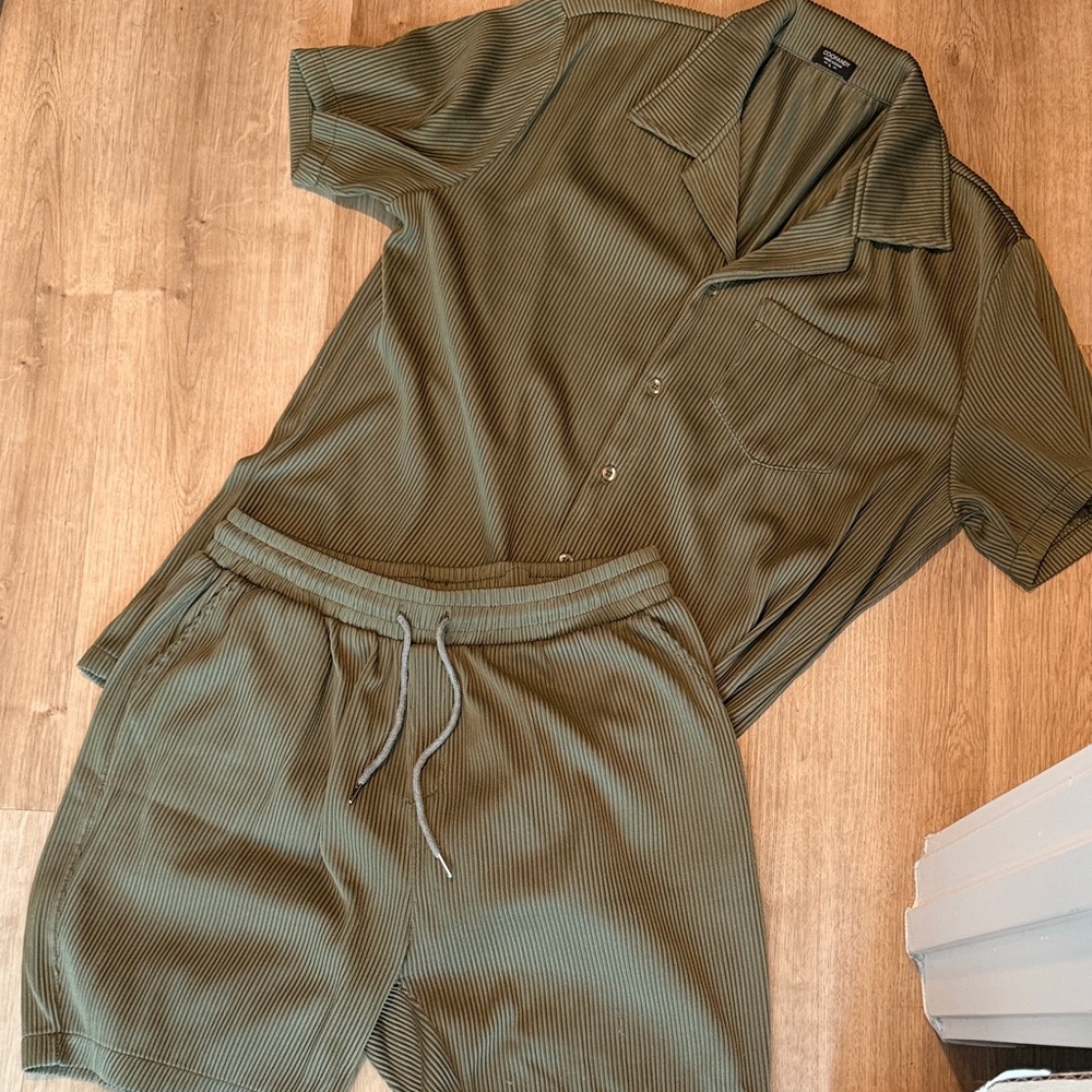 Olive Green Men's Shirt and Shorts set